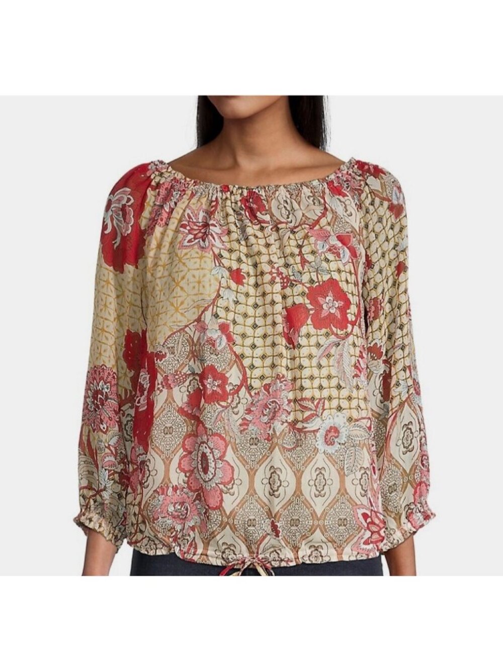 Tommy Hilfiger Women's Boho Floral Peasant Blouse Top L Hippie Cottagecore - Picture 5 of 11